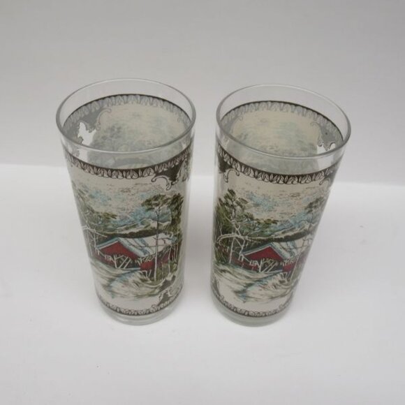 2 - Johnson Bros FRIENDLY VILLAGE Covered Bridge 6 1/8 In 15 Oz Ice Tea Tumblers - Picture 3 of 4